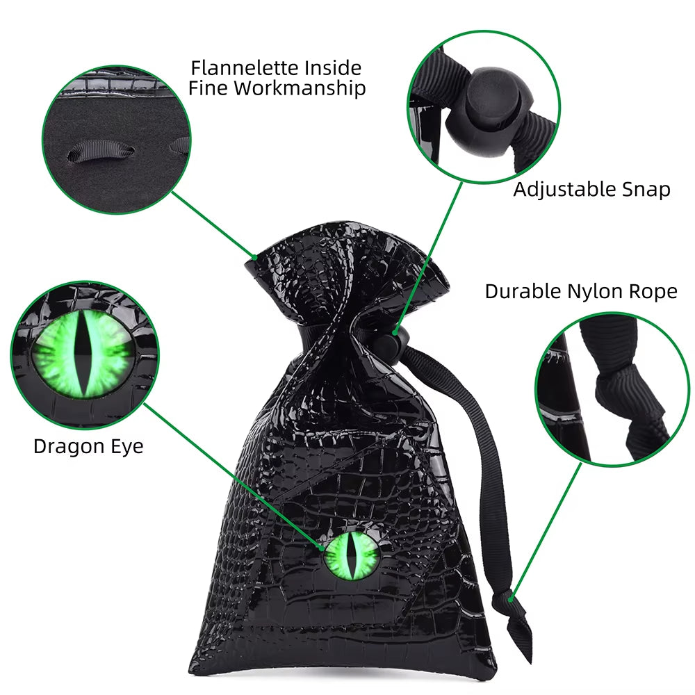Dragon Eye Dice Bag Drawstring PU Leather DND Dice Storage Bag for Dnd Dice Coins and Other Accessories