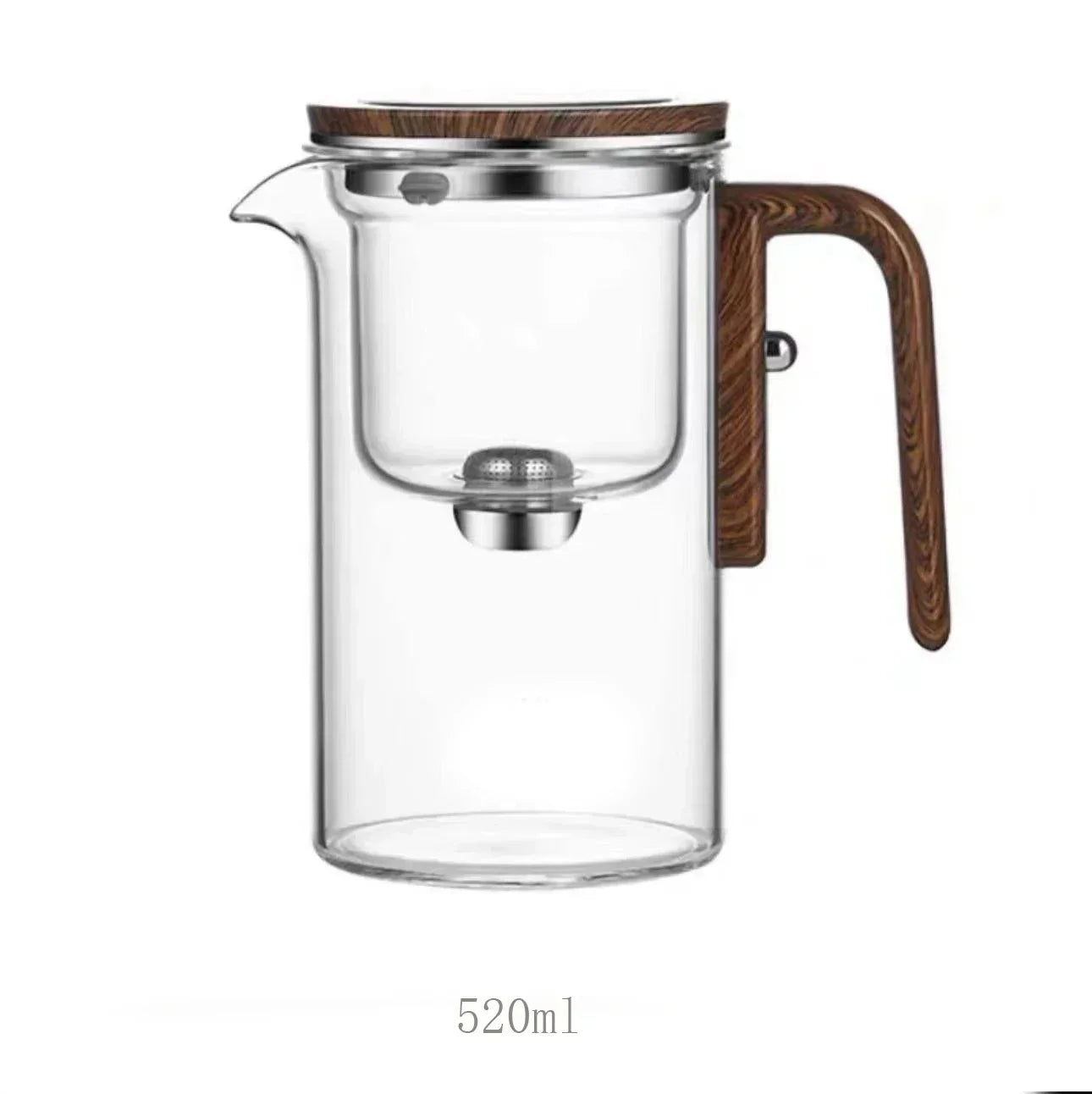 One Click Magnetic Switch Tea Separation Filtration Glass Tea Pot Wood Handle Tea Water Separation Inner Container Teapot