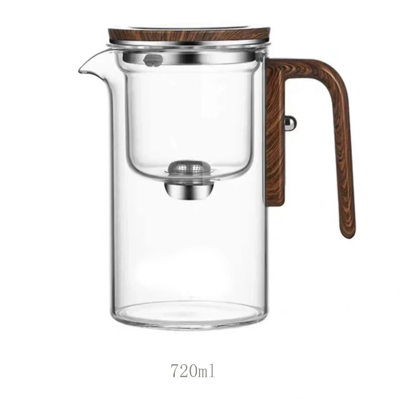 One Click Magnetic Switch Tea Separation Filtration Glass Tea Pot Wood Handle Tea Water Separation Inner Container Teapot