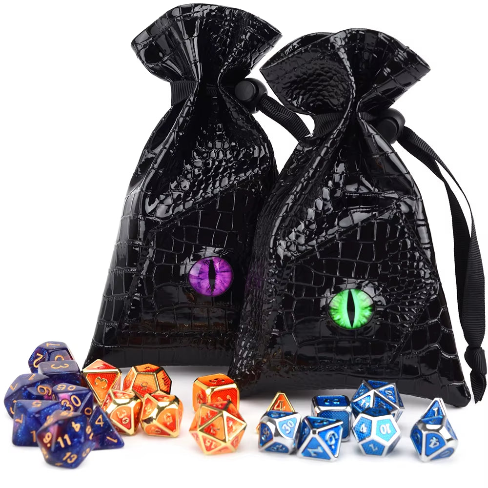 Dragon Eye Dice Bag Drawstring PU Leather DND Dice Storage Bag for Dnd Dice Coins and Other Accessories