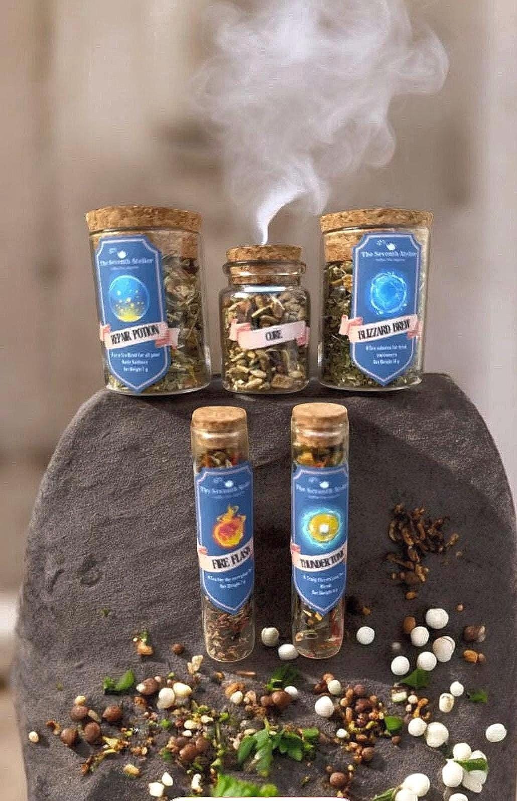 Fantasy Tea Gift for Gamer Present Bundle Loose Leaf Dragon Brew Glass Jar Blue Label Custom Set Herbal Collection Monster Tea Party Gift
