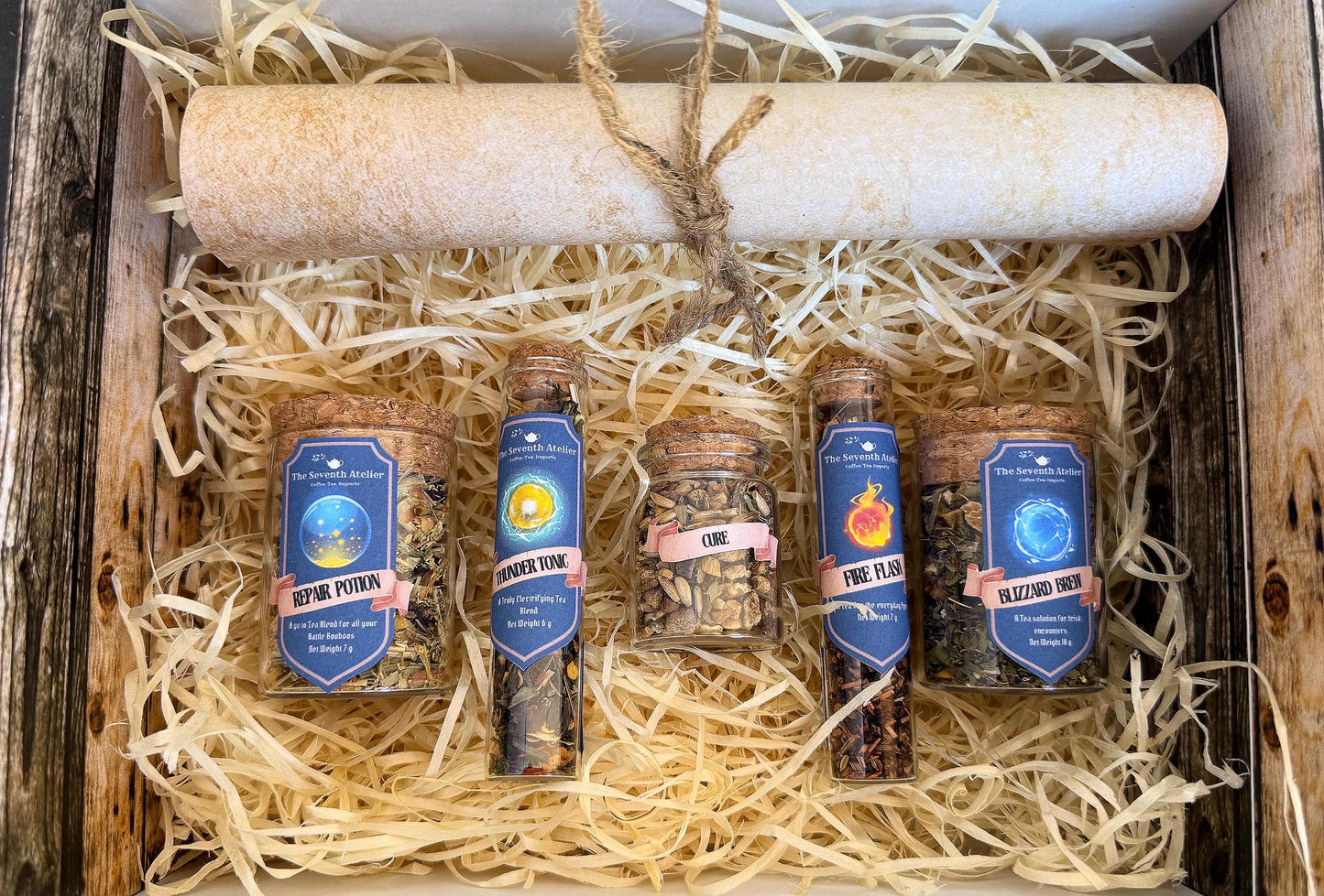 Fantasy Tea Gift for Gamer Present Bundle Loose Leaf Dragon Brew Glass Jar Blue Label Custom Set Herbal Collection Monster Tea Party Gift