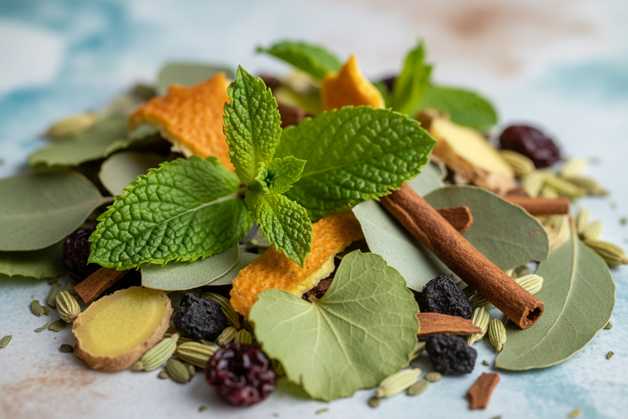 Macro close-up of Blizzard Brew respiratory blend