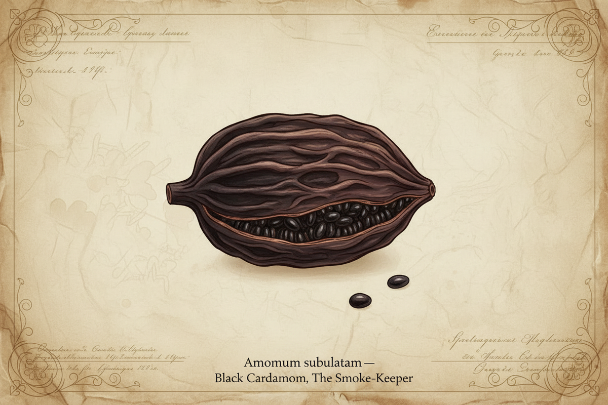 Black cardamom pods botanical illustration — The Seventh Atelier Herbarium apothecary field notes