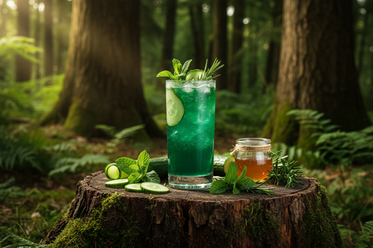 The Ent's Draught herbal mocktail in a forest setting — Tolkien-inspired non-alcoholic recipe