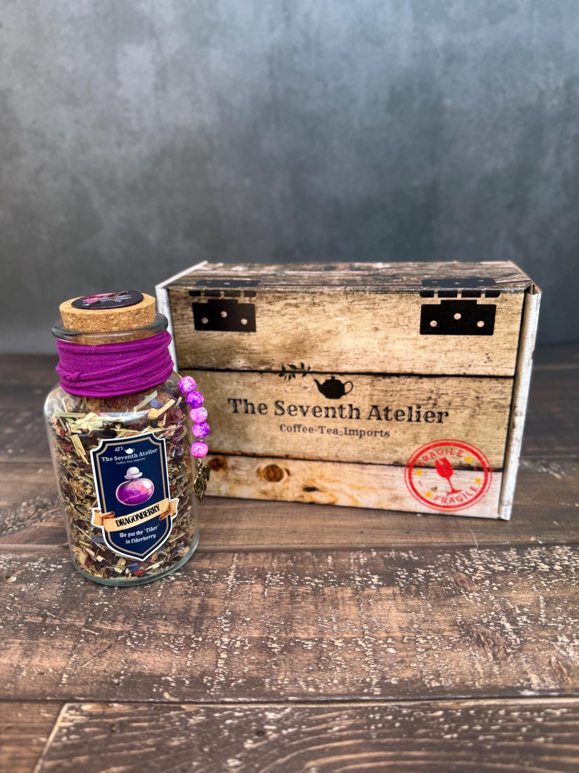 Tea Gift Set for Fantasy Tea Lover with Vintage Gift box wooden crate print