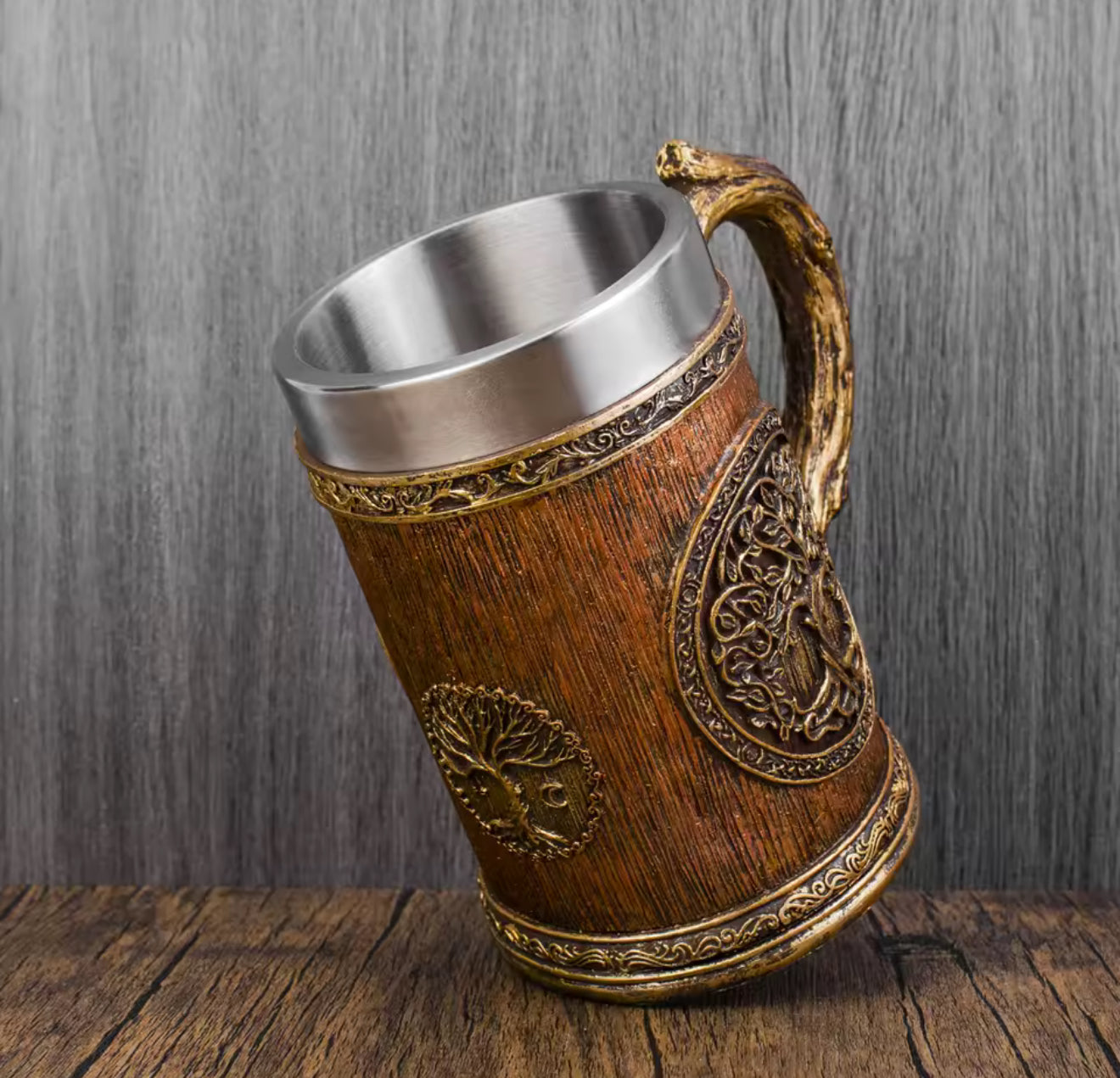 The Rootbound Tankard: Signature Tree of Life Mug | Stainless Steel Viking Style Resin Stein | Professor Nightshade's Cabinet Artifact