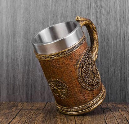 The Rootbound Tankard: Signature Tree of Life Mug | Stainless Steel Viking Style Resin Stein | Professor Nightshade's Cabinet Artifact
