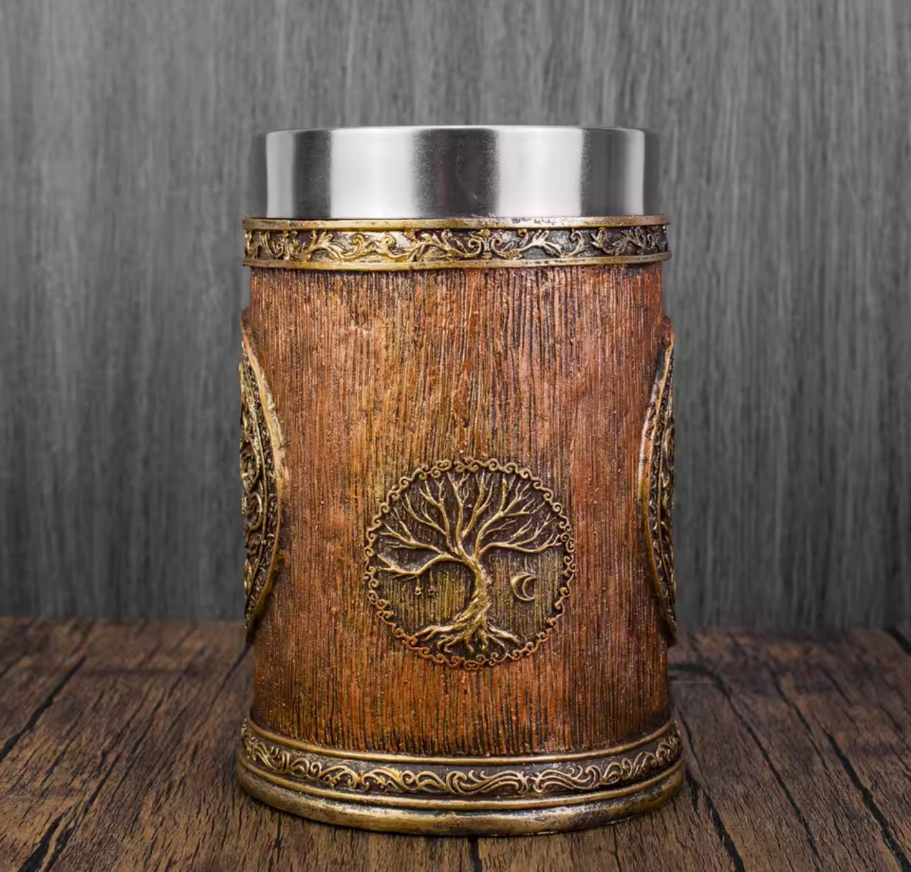 The Rootbound Tankard: Signature Tree of Life Mug | Stainless Steel Viking Style Resin Stein | Professor Nightshade's Cabinet Artifact