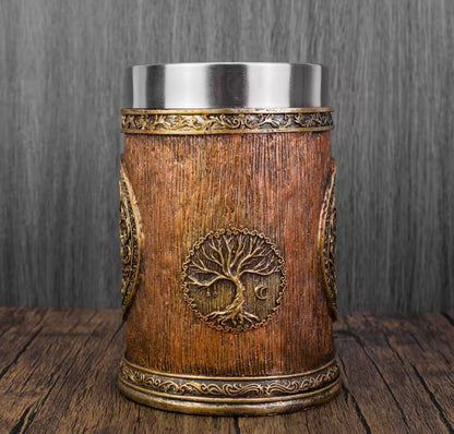 The Rootbound Tankard: Signature Tree of Life Mug | Stainless Steel Viking Style Resin Stein | Professor Nightshade's Cabinet Artifact
