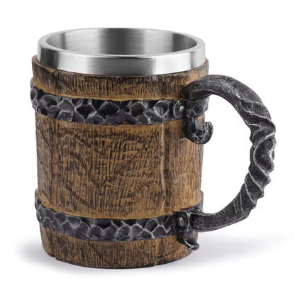 The Timber Cask Tankard: Insulated Viking Style Coffee Mug | Double-Wall Stainless Steel for Daily Archive Work | Eldrin's Field Gear