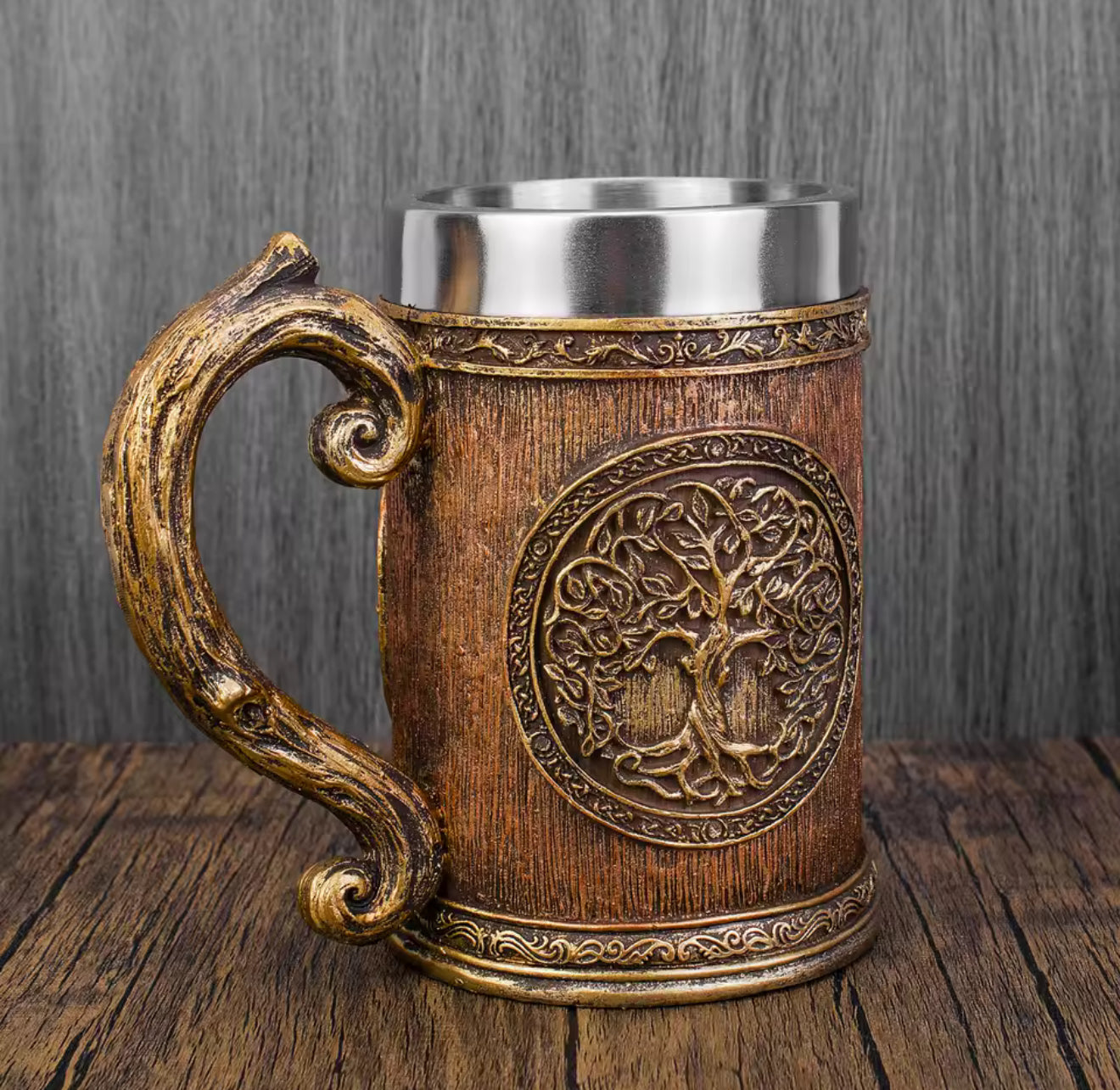 The Rootbound Tankard: Signature Tree of Life Mug | Stainless Steel Viking Style Resin Stein | Professor Nightshade's Cabinet Artifact