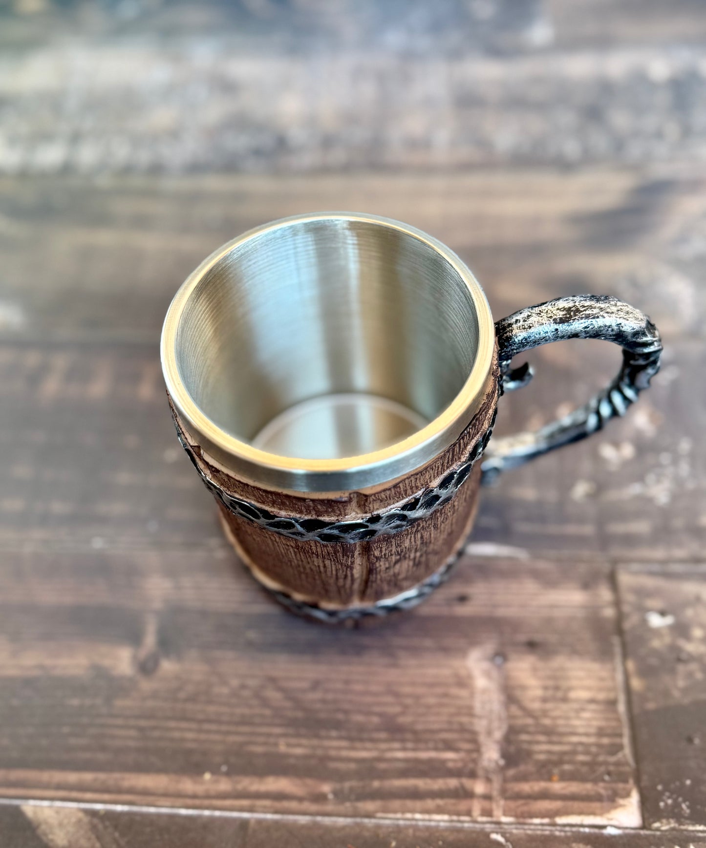 The Timber Cask Tankard: Insulated Viking Style Coffee Mug | Double-Wall Stainless Steel for Daily Archive Work | Eldrin's Field Gear