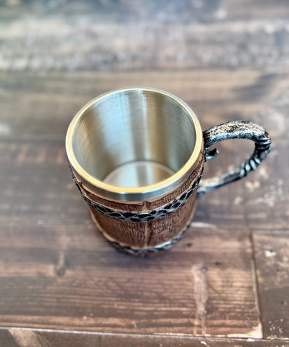 The Timber Cask Tankard: Insulated Viking Style Coffee Mug | Double-Wall Stainless Steel for Daily Archive Work | Eldrin's Field Gear