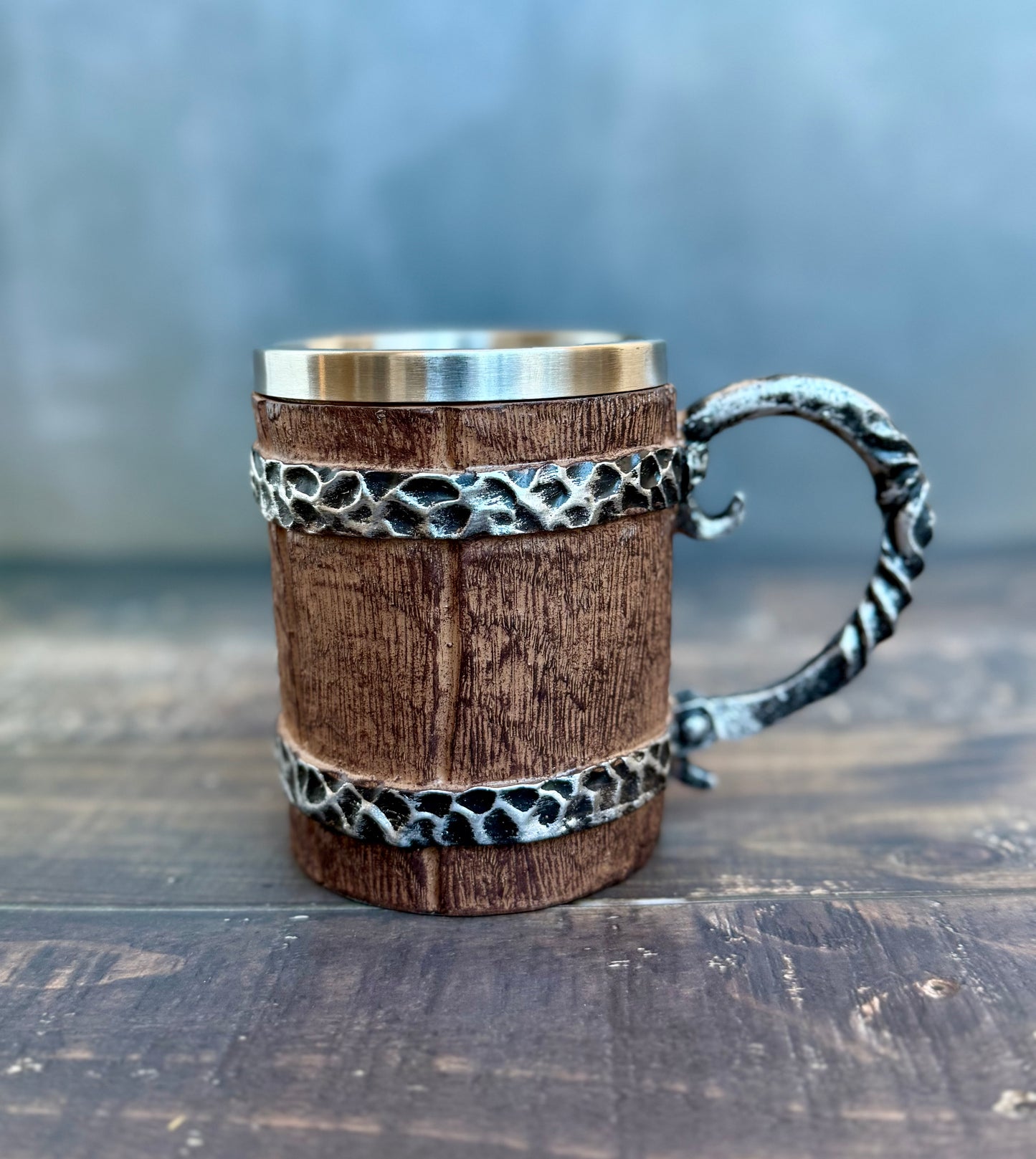 The Timber Cask Tankard: Insulated Viking Style Coffee Mug | Double-Wall Stainless Steel for Daily Archive Work | Eldrin's Field Gear