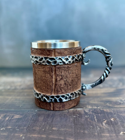 The Timber Cask Tankard: Insulated Viking Style Coffee Mug | Double-Wall Stainless Steel for Daily Archive Work | Eldrin's Field Gear
