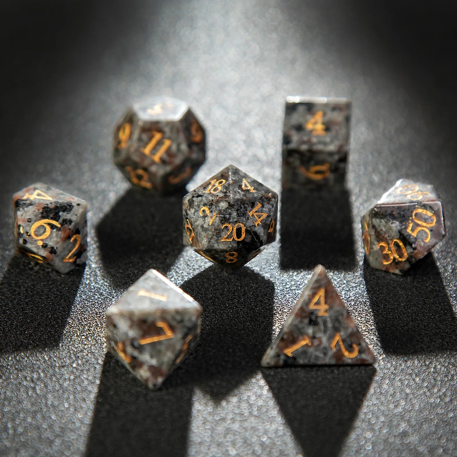 7Pcs DND Flame Stone Gemstone Dice Volcanic Rock Dice Set Multi-Sided Polyhedral Dice for D&D Game COC Role Playing RPG Table