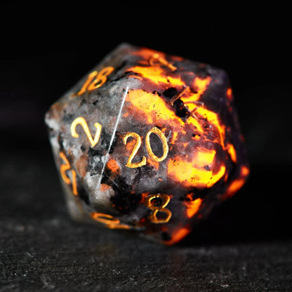 7Pcs DND Flame Stone Gemstone Dice Volcanic Rock Dice Set Multi-Sided Polyhedral Dice for D&D Game COC Role Playing RPG Table
