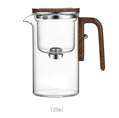 One Click Magnetic Switch Tea Separation Filtration Glass Tea Pot Wood Handle Tea Water Separation Inner Container Teapot