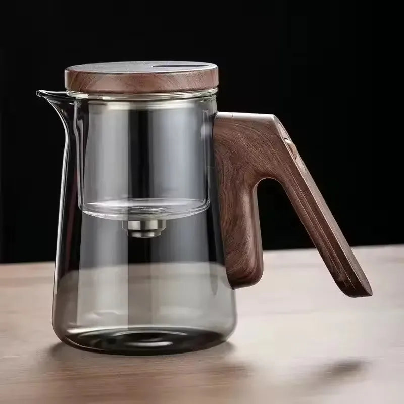 One Click Magnetic Switch Tea Separation Filtration Glass Tea Pot Wood Handle Tea Water Separation Inner Container Teapot