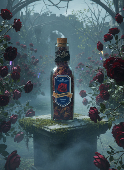 Rose tea in a castle garden 