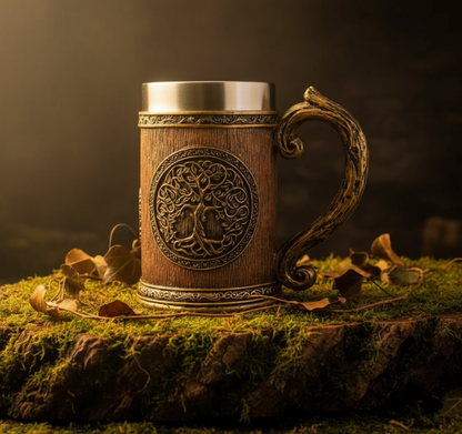 The Rootbound Tankard: Signature Tree of Life Mug | Stainless Steel Viking Style Resin Stein | Professor Nightshade's Cabinet Artifact