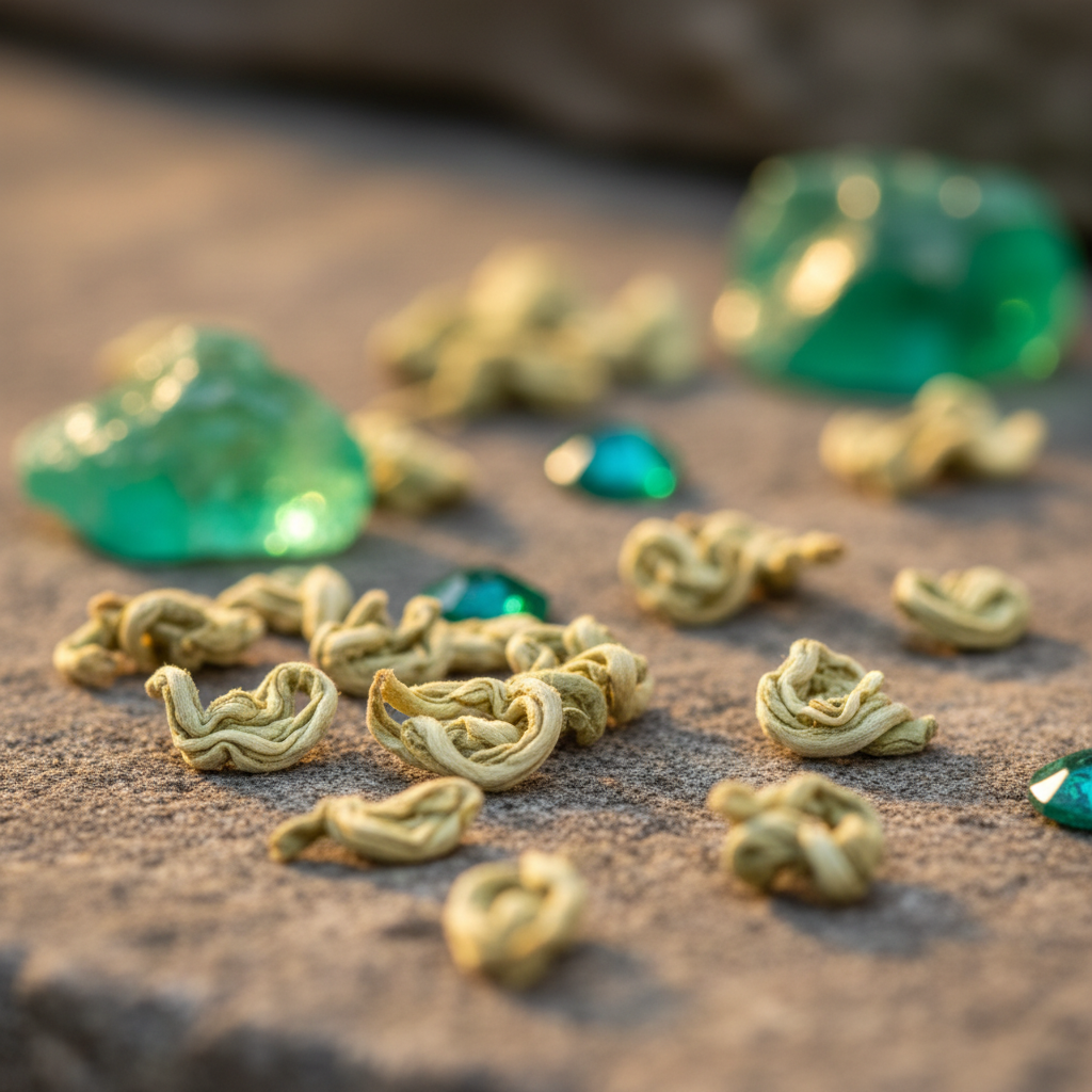 Close-up Tea Leaves with Gemstones