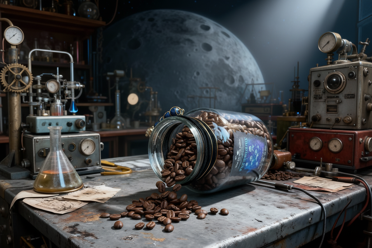 Coffee Beans Spilling on Metal Surface
