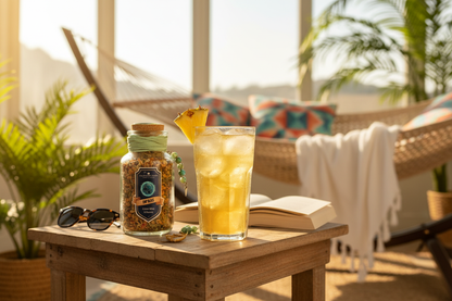 EMP Blast iced tea in relaxation setting