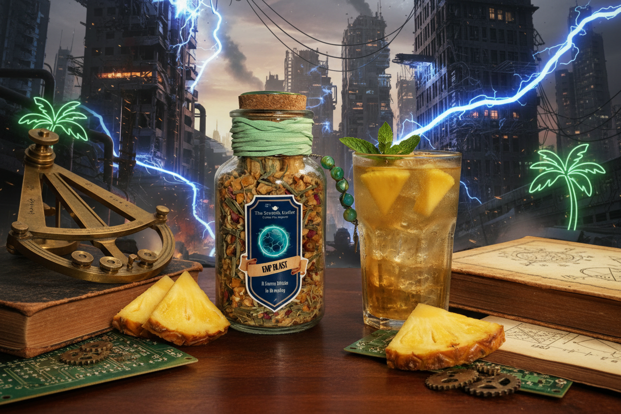 EMP Blast pineapple tea with sci-fi and tropical elements
