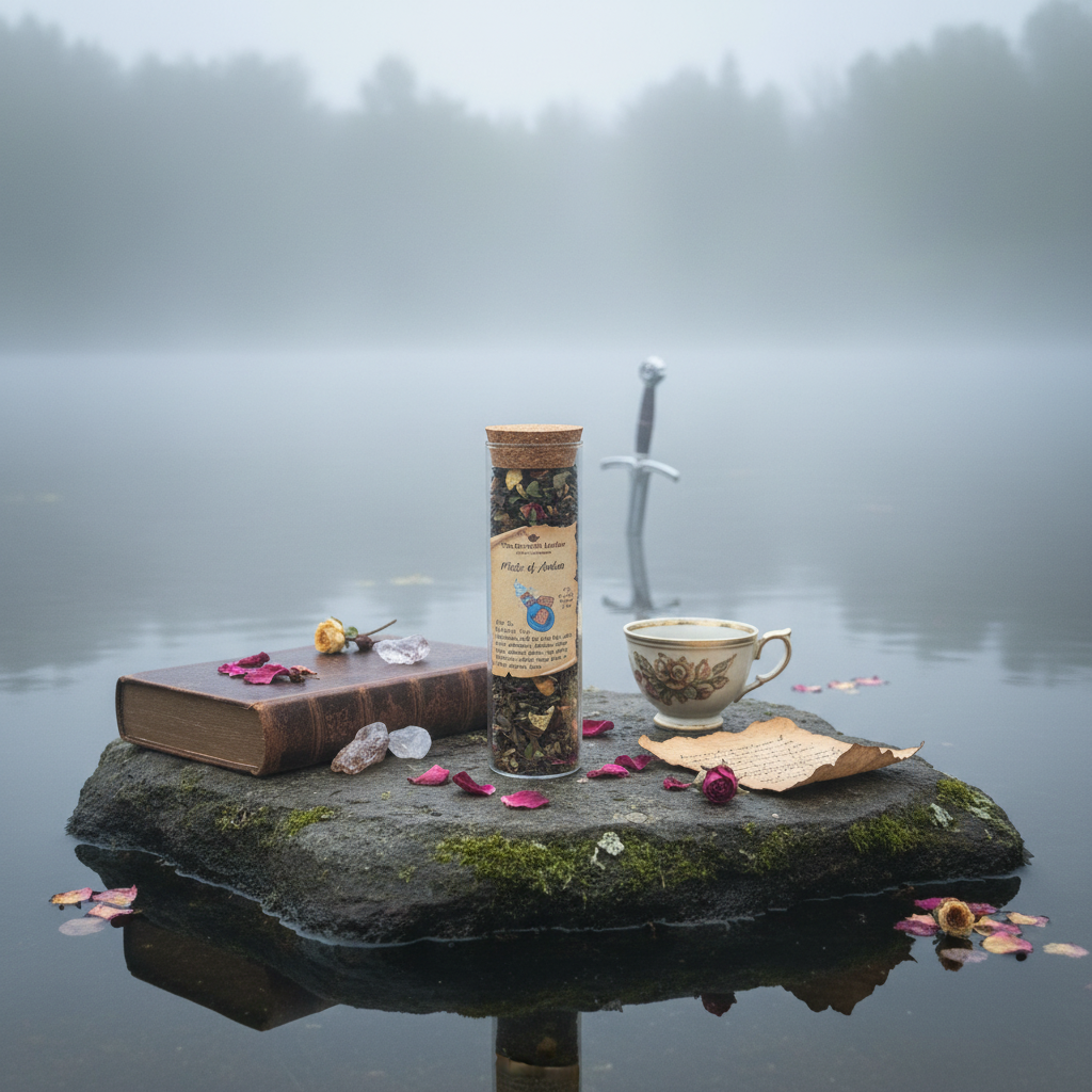 Mists of Avalon White Tea moody water shot with more props