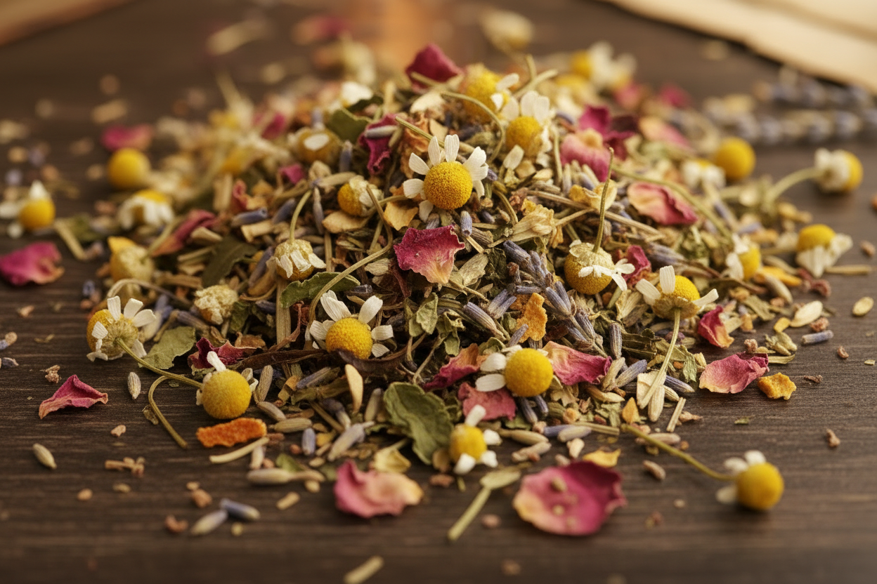 SunBloom tea macro close-up