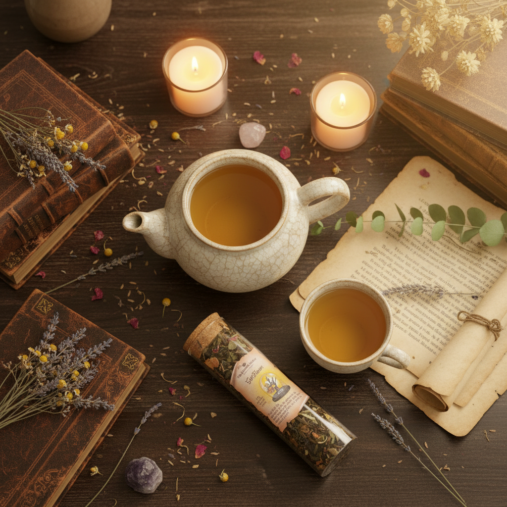 SunBloom tea overhead teapot shot